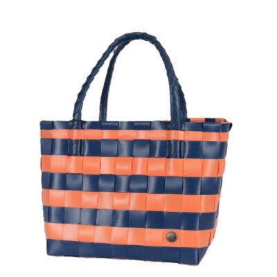 Paris Brights Dark Blue/Coral Orange Stripes Recycled Tote