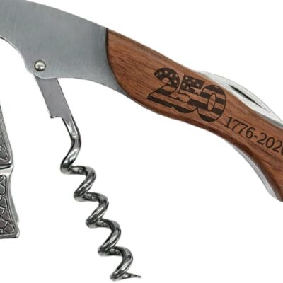 America's 250th Rose Wood & Stainless Wine Key and Pouch